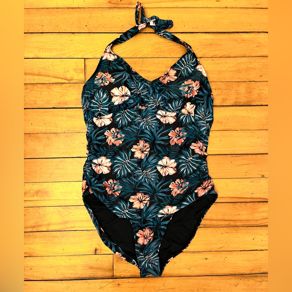 Lole Tropical Ruched Halter One Piece Swimsuit, Size 14
